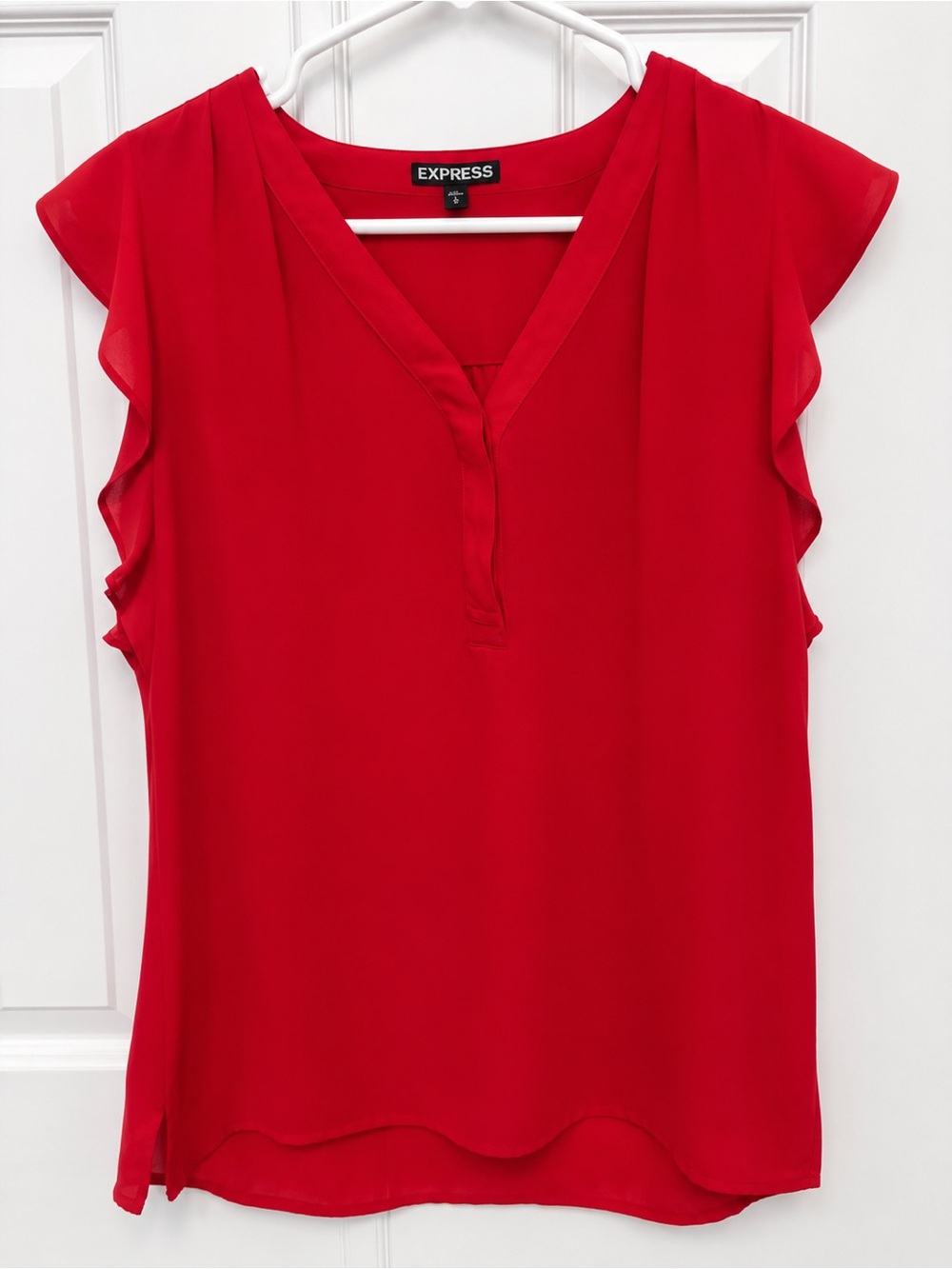 Express Red Flutter Sleeve V-Neck Blouse